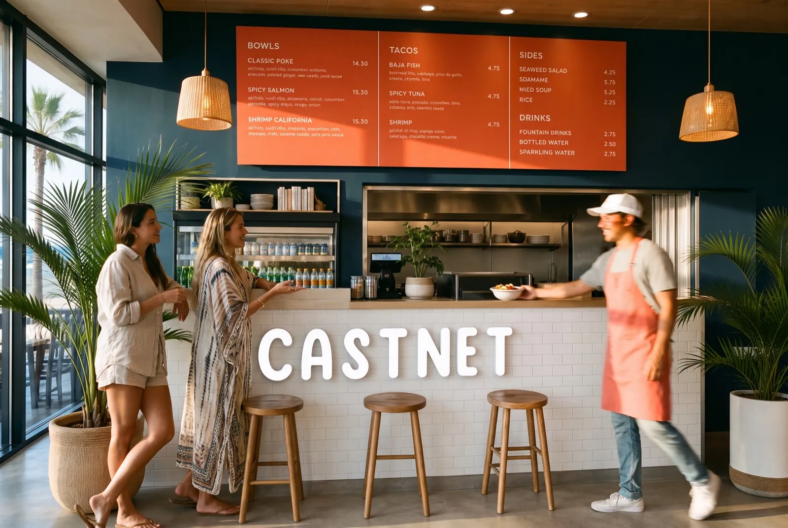 Friends ordering at the Castnet counter