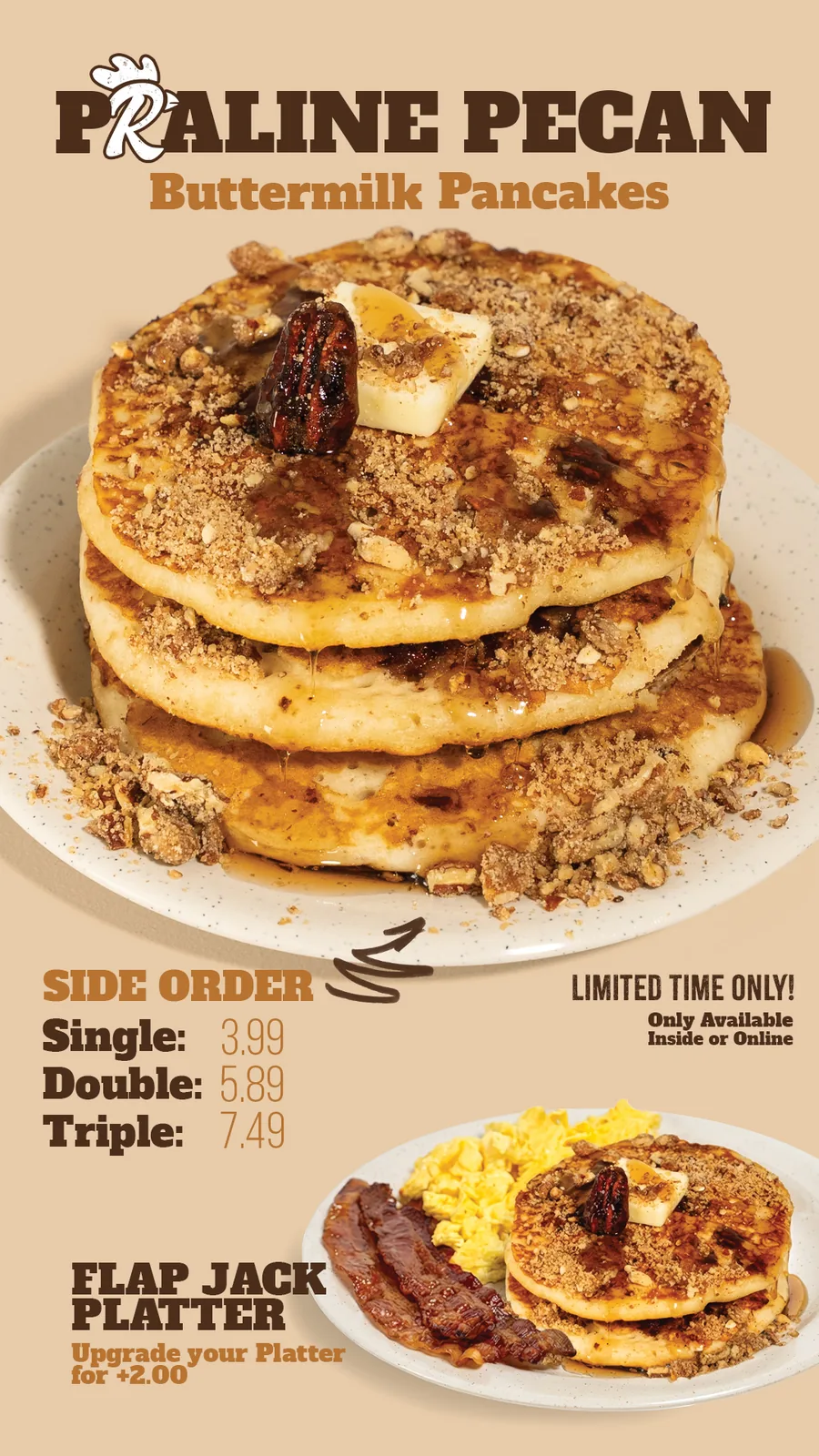 Southern Roost Praline Pecan Pancakes digital menu panel