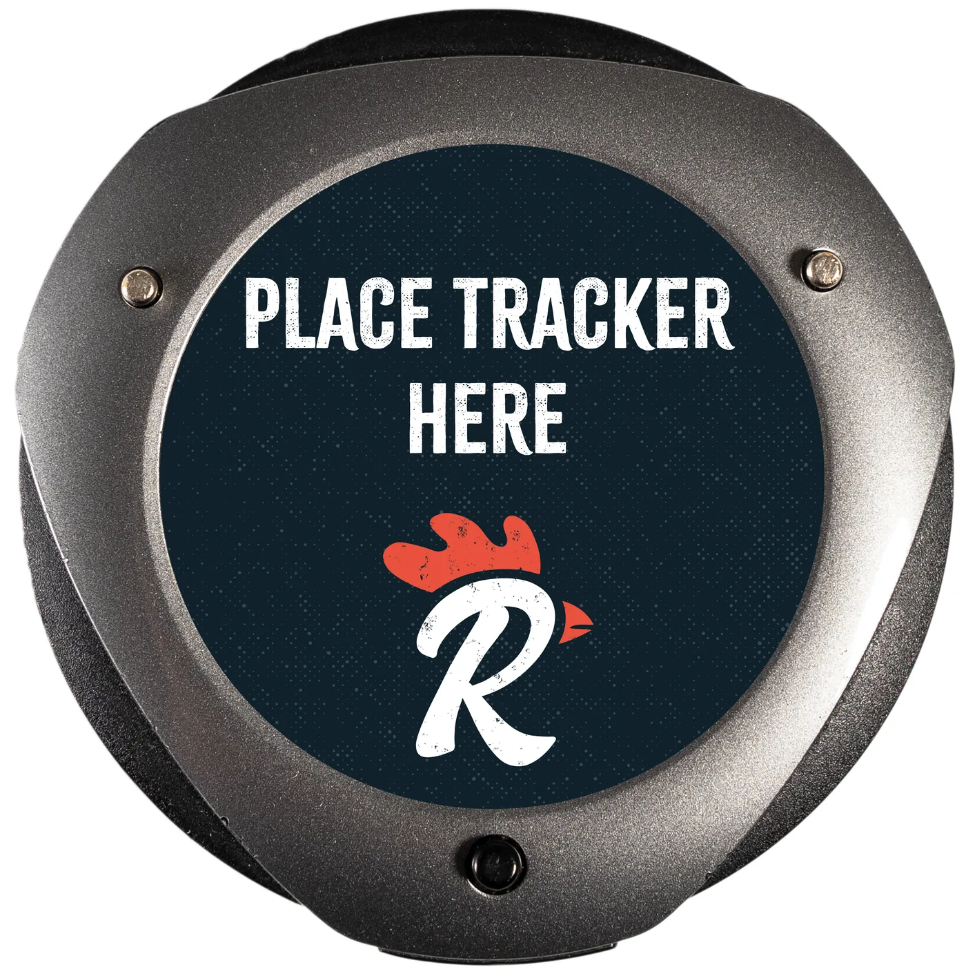 Place Tracker Here sticker with the rooster R on a table-tracker device