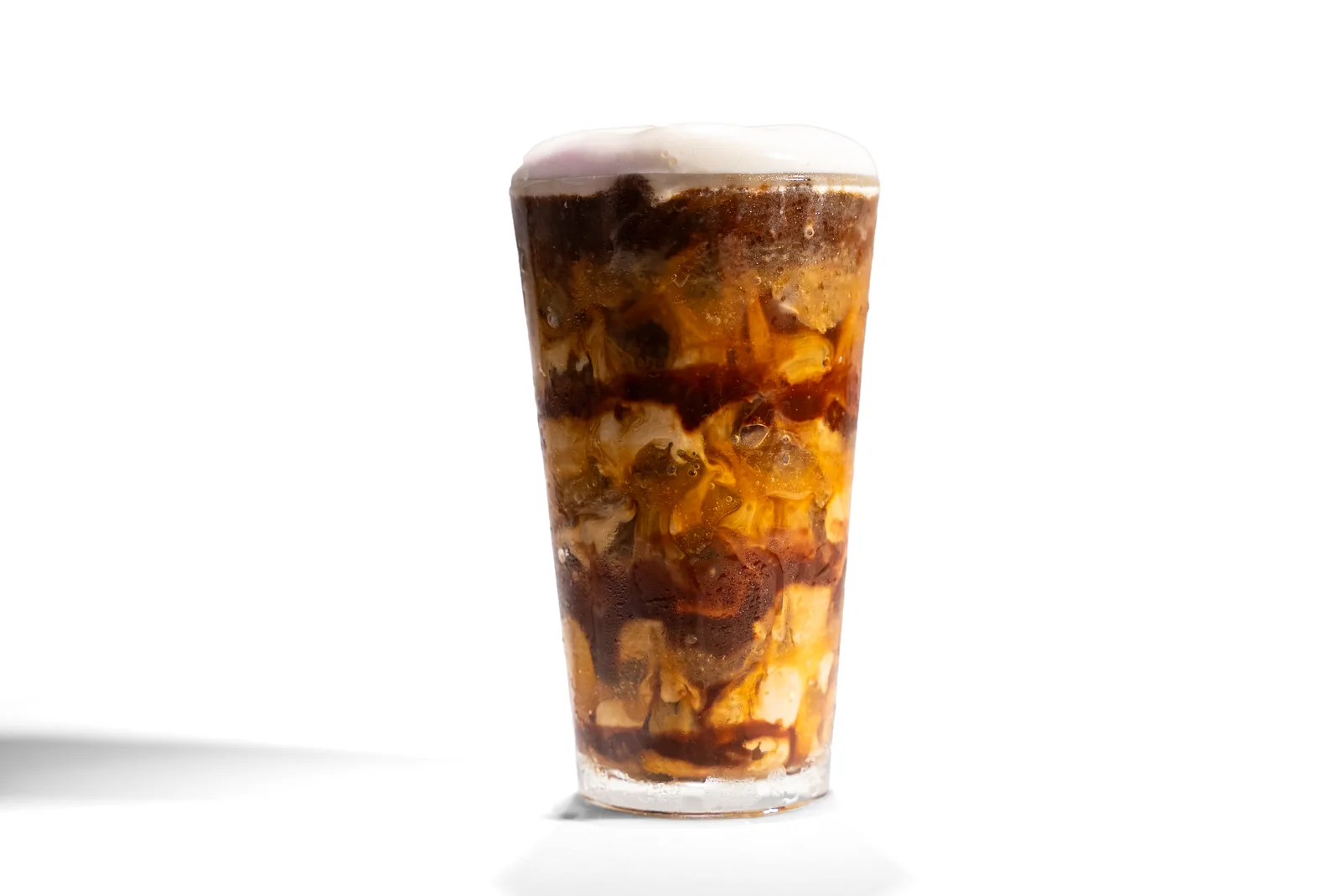 Iced Sunrise Espresso in a glass on white