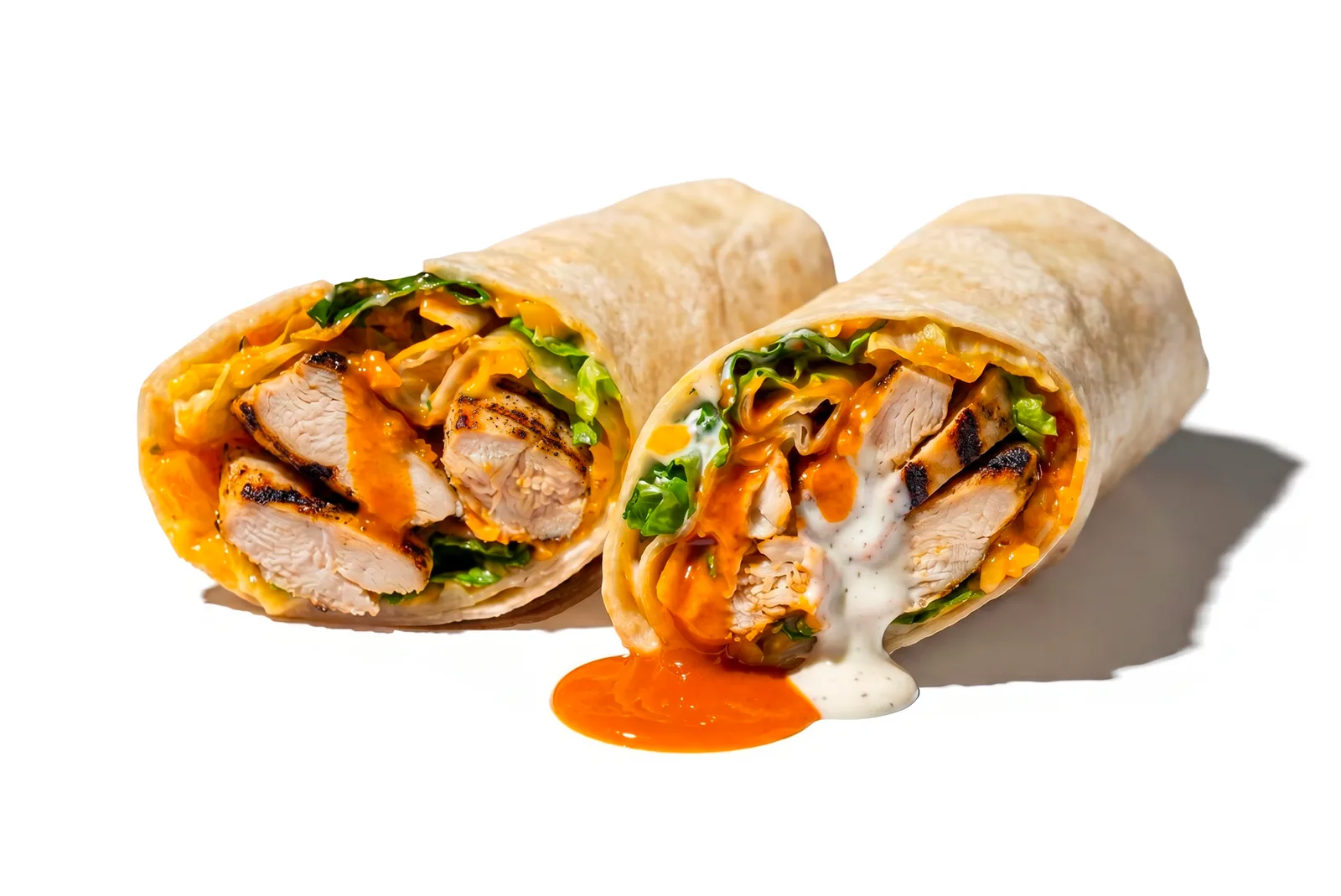 Buffalo chicken wrap on white