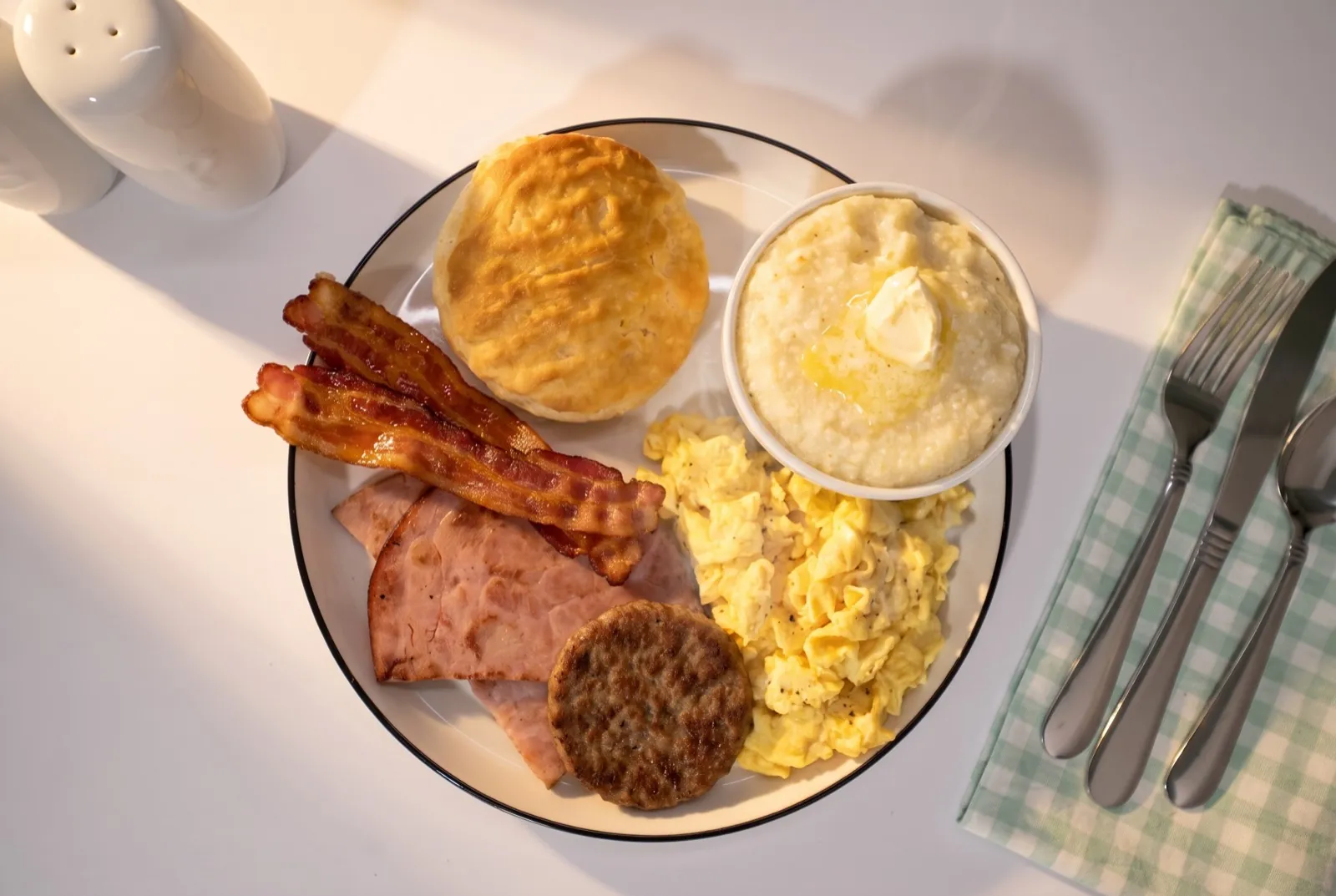 Barbecue platter with sides on a metal tray